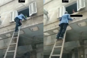 بالفيديو.. أب مصري يتسلق سلماً خشبياً لرؤية أطفاله بعد حرمانه من زيارتهم