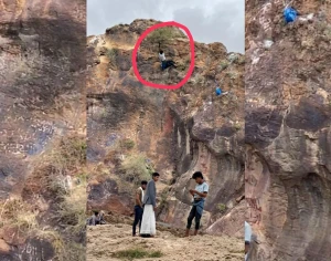 ظهور قعقاع جديد.. بالفيديو: شاب يمني يقلد القعقاع عنتر ويغامر بحركات خطرة داخل فوهة البركان