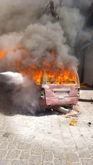 صور جديدة من انفجار دمشق بالتزامن مع زيارة الرئيس الفرنسي إلى سوريا