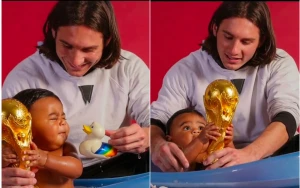 فيديو ساخر  لـ "ميسي" يعطي "لامين يامال" وهو يحممه بطة  بدلاً من كأس العالم main