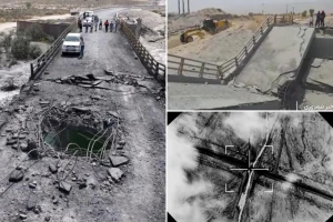 بالصور.. آثار الدمار التي خلفتها الضربات الأمريكية على جسر وبرج اتصالات في إيران