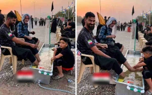 بالفيديو.. شاب إيراني يطلب من طفل عراقي فرك قدمه أثناء غسلها