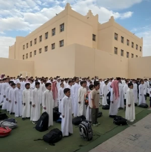 أول يوم دراسي.. بالفيديو: الطلاب يتفاعلون مع الأنشطة المدرسية خلال الاصطفاف الصباحي