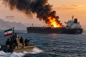 النيران تشتعل في ناقلة نفط بمضيق هرمز.. والحرس الثوري يعلن مسؤوليته ويكشف العلم الذي ترفعه