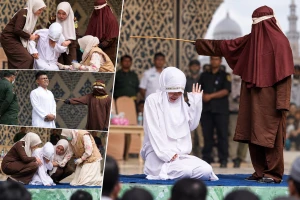 بالصور: جلد رجل وامرأة 100 جلدة لكل منهما بعد إدانتهما بالزنا في إندونيسيا main