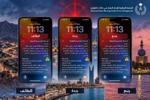 «تهديد جوي معادٍ».. إطلاق رسائل الإنذار المبكر على هواتف السكان في جدة والطائف وينبع