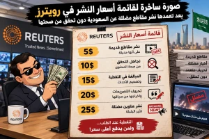 صورة ساخرة لقائمة أسعار النشر في "رويترز"  بعد تعمد نشر مقاطع مضللة عن السعودية دون التحقق من صحتها