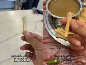 "بالله هذا عظم تيس؟".. فيديو لمواطن طلب كوارع وعصيدة في مطعم بخميس مشيط وعند معاينة العظم في الطعام كانت المفاجأة!