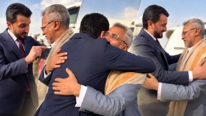 بالفيديو ..وزير عراقي يستقبل قياديا حوثيا بالأحضان  ..ويعلق:  «ضرباتكم رفعت راسنا .. والعزيمة زرعتوها عنا»