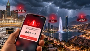 إنذارات طوارئ على هواتف السكان في جدة ومكة والطائف للتحذير من  تهديد جوي معاد