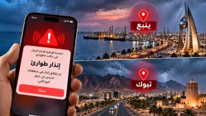 إطلاق إنذارات طوارئ على هواتف السكان في ينبع وتبوك للتحذير من خطر جوي معاد