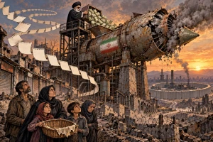 45 عامًا من الإنفاق على المشروع النووي الإيراني ..كاريكاتير يصوّر مليارات تتبخر وسلة الخبز فارغة