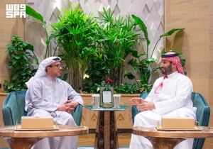 بالصور :ولي العهد يلتقي الشيخ منصور بن زايد  ويستعرضان العلاقات الأخوية بين البلدين  وتطورات الأوضاع في المنطقة