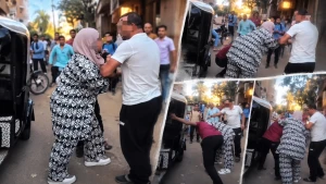 "قطعت أذنه بأسنانها".. مصر: امرأة تصارع رجل في الشارع أثناء دفاعه عن زوجته - فيديو