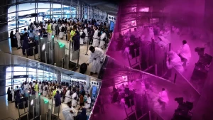 ‏بالفيديو.. لقطات من زاوية أخرى  توثق لحظة الاعتداء الحوثي على المدنيين والمعتمرين داخل مطار الملك خالد الدولي بالرياض