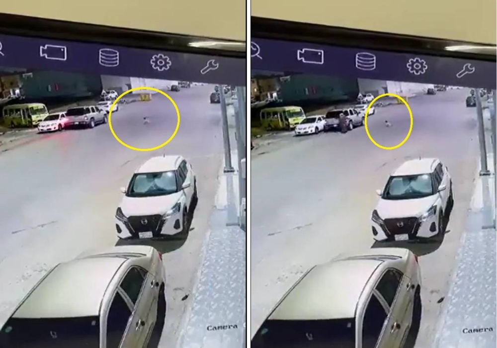 شاهد:  طفل رضيع  يخرج من منزل أسرته ويحبو وسط الشارع .. ونجاته من حادثة دهس