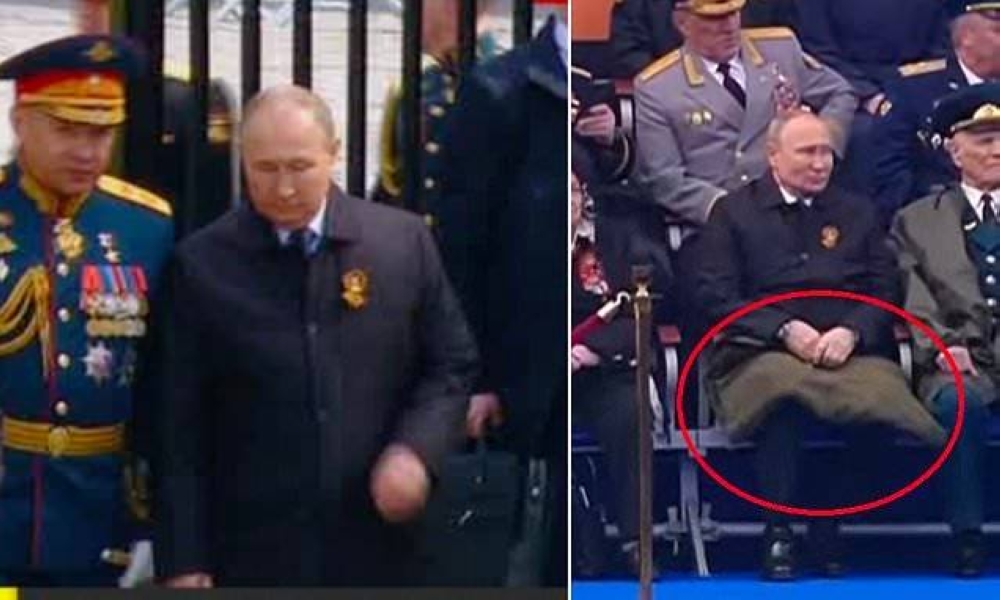 شاهد .. بوتين يثير الجدل من جديد بعد ظهوره بغطاء على قدميه خلال الاحتفال بيوم النصر