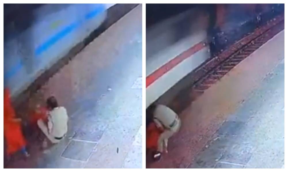 مقطع يحبس الأنفاس.. شاهد.. شرطي ينقذ مسنة من الموت تحت عجلات القطار في اللحظات الأخيرة 