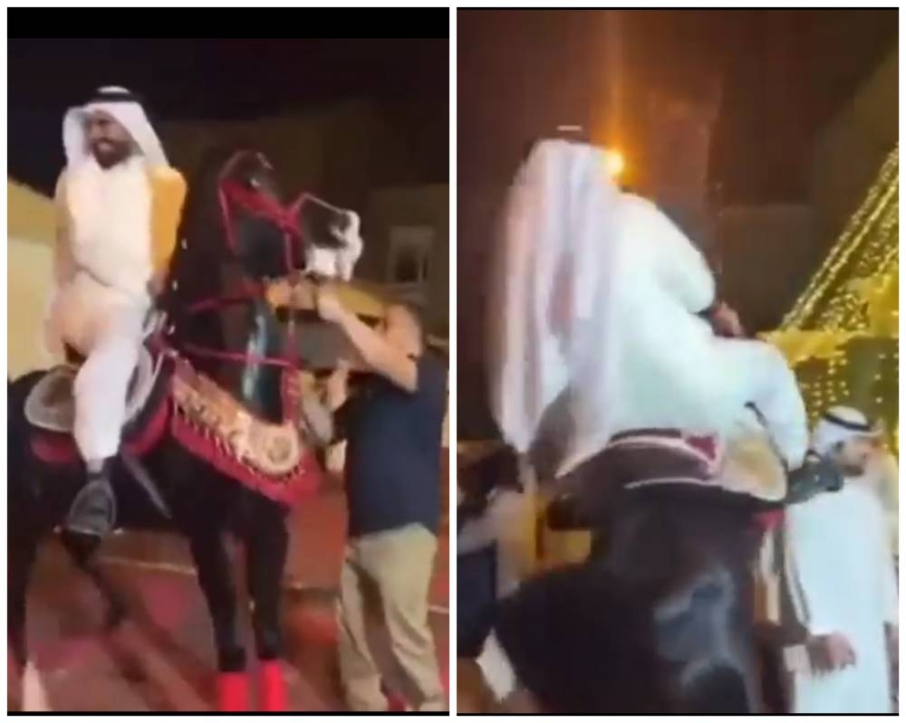 شاهد.. شخص يفقد السيطرة على حصان خلال مناسبة ويصطدم بعدد من الحضور