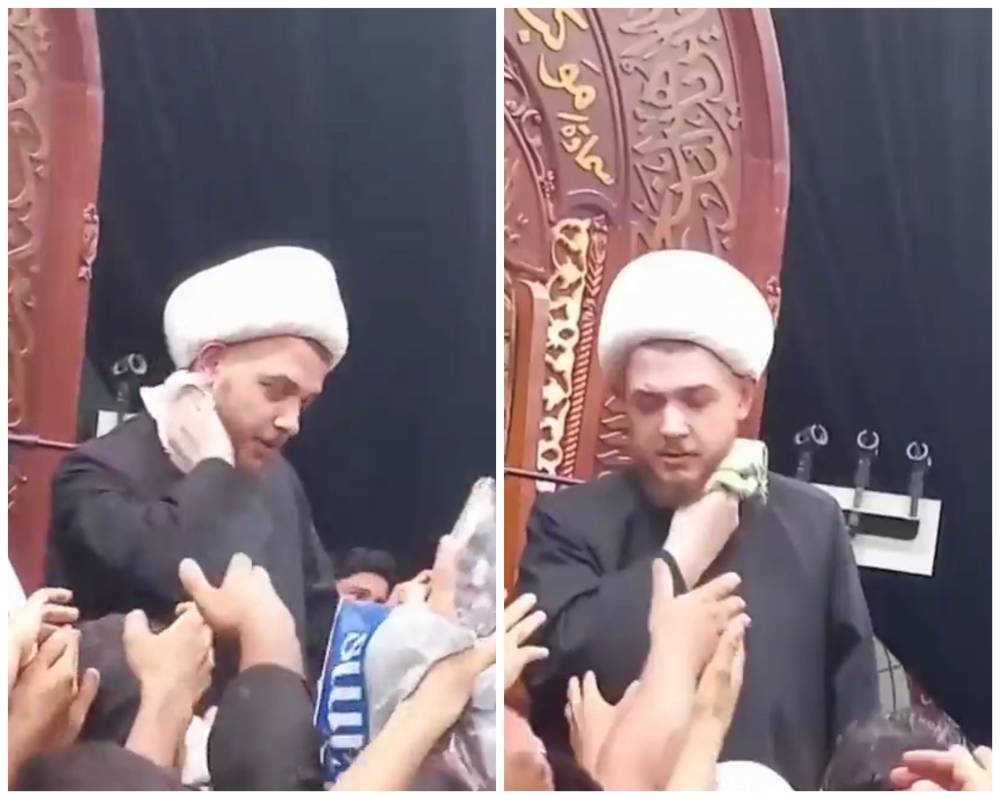 شاهد: عراقيون يتبركون بعرق "معمم شيعي" أثناء إحياء يوم عاشوراء في كربلاء