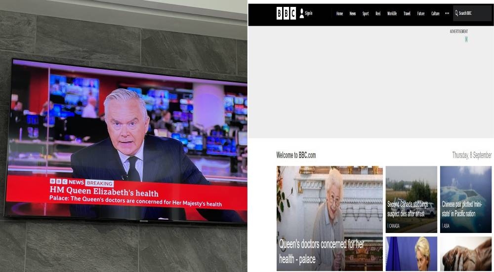 بعد تدهور صحة الملكة اليزابيث.. شاهد: موقع BBC يتحوّل للون الأسود .. ومذيع القناة يرتدي ربطة عنق سوداء