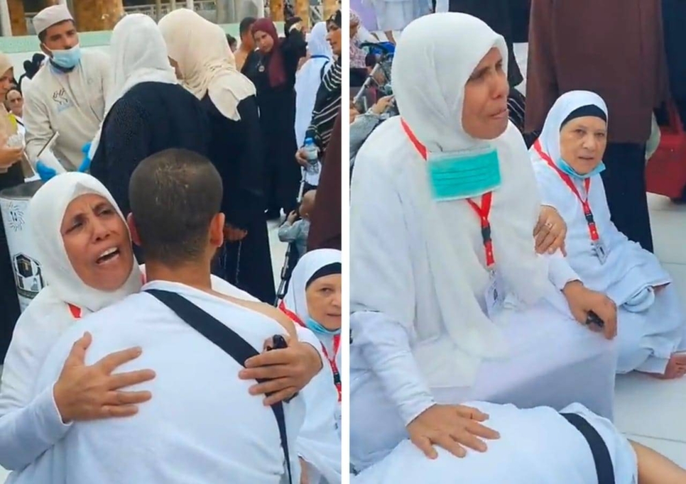"جبر بخاطري وراضية عنه".. شاهد:  معتمرة مصرية تحتضن ابنها و تدعو له أمام الكعبة