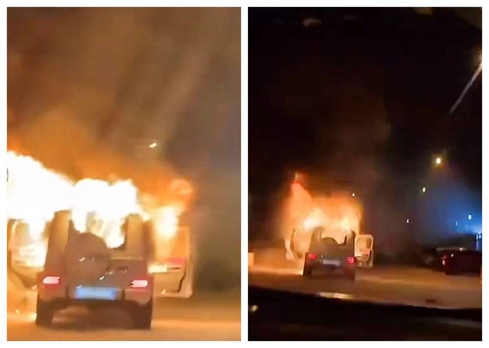 شاهد: لحظة اشتعال النيران في سيارة فارهة يتجاوز سعرها المليون ريال بالرياض