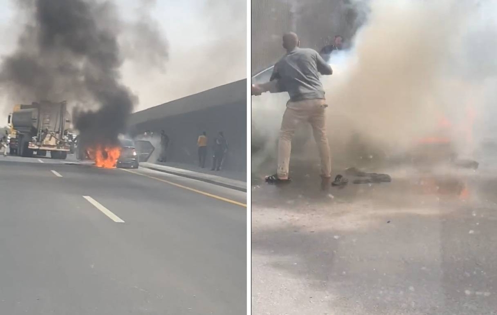 شاهد.. لحظة احتراق مركبة على الطريق الدائرة الغربي بالرياض .. والكشف عن مصير قائدها