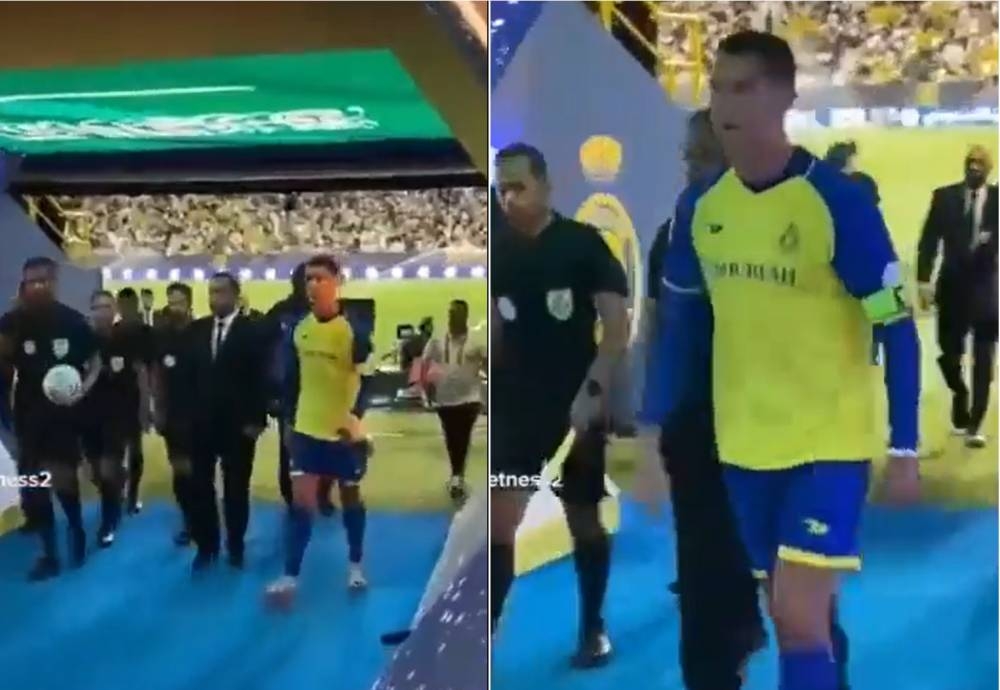 شاهد .. ردة فعل كريستيانو رونالدو عندما قال له مشجع "ميسي الأفضل" بعد مباراة النصر والباطن