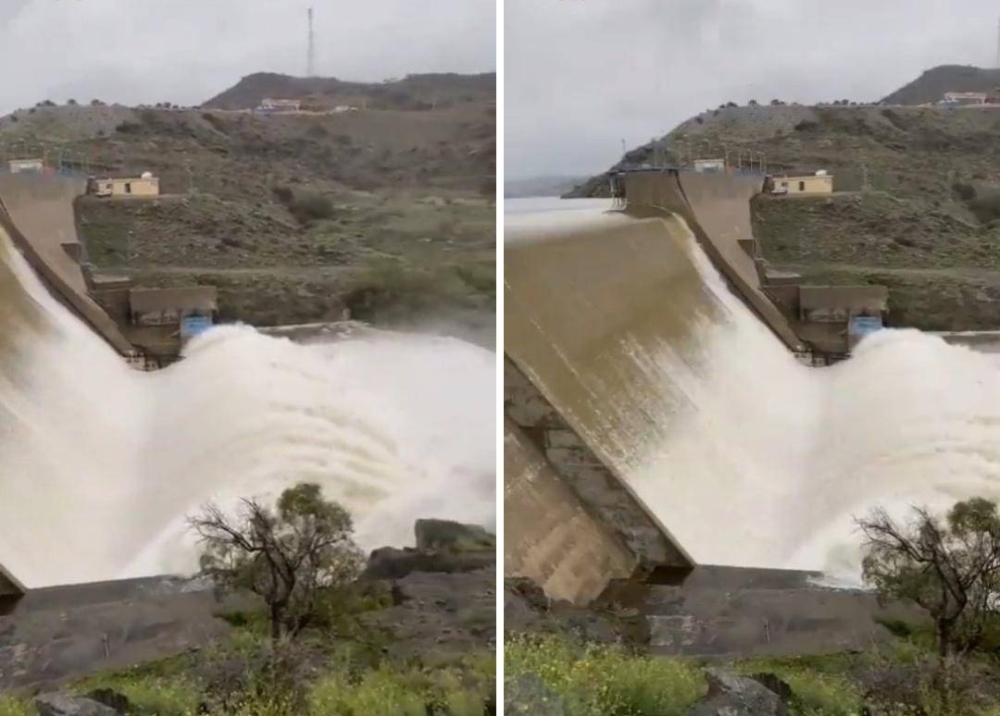 شاهد.. لحظة فيضان "سد الجنابين" في بلجرشي بعد هطول الأمطار الغزيرة