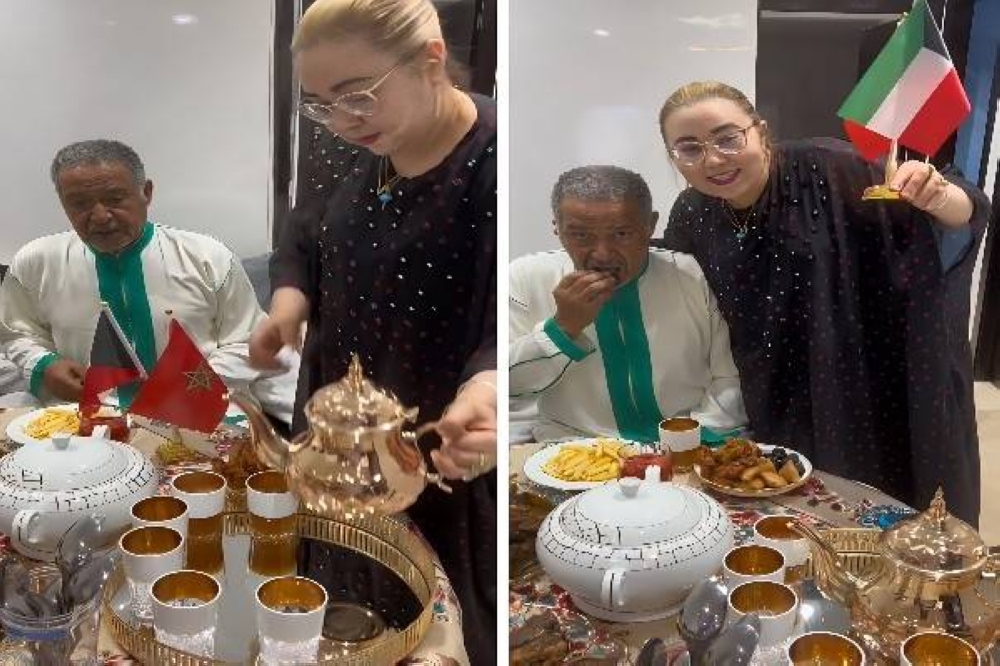 شاهد.. أحدث ظهور للفنان الكويتي جاسم النبهان مع زوجته المغربية أثناء تناول الفطور 