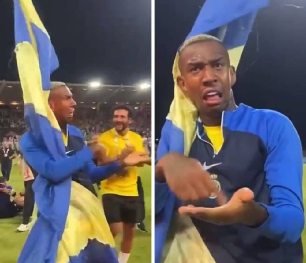 فيديو جديد .. شاهد..تاليسكا  ينجح في غرس علم النصر  وسط الملعب  ويشير بعلامة الخلط