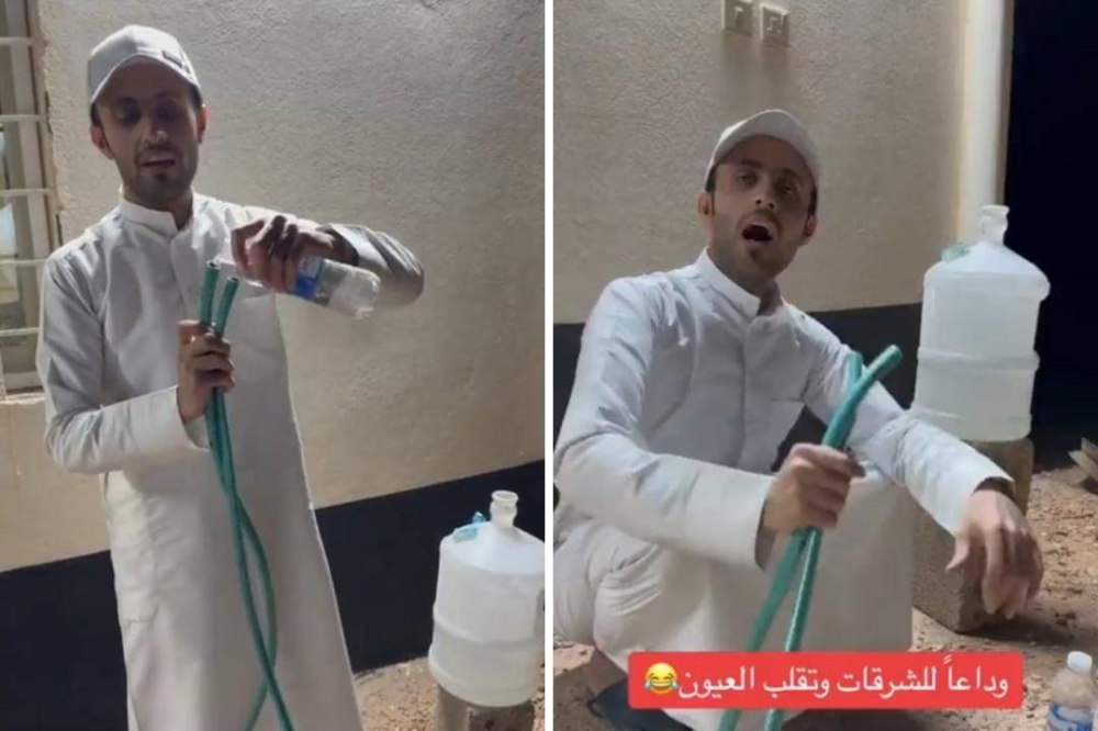 فكرة لا تخطر على البال .. شاهد.. مواطن يكشف عن طريقة جديدة لسحب المياه من الجالون