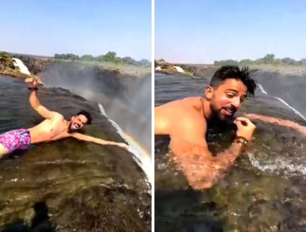 شاهد.. المستكشف السعودي "عبدالله السعيد" يسبح على حافة "مسبح الشيطان" في ‎زامبيا