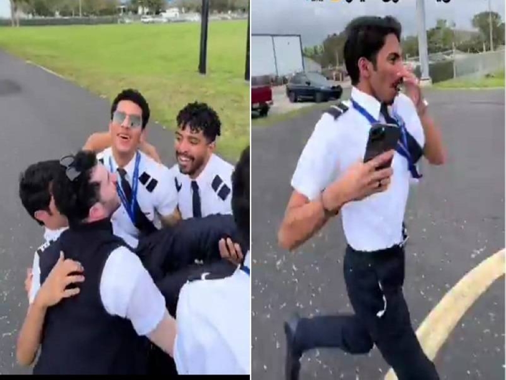 شاهد.. "طيار" يٌطلق الزغاريد احتفالا بتخرجه