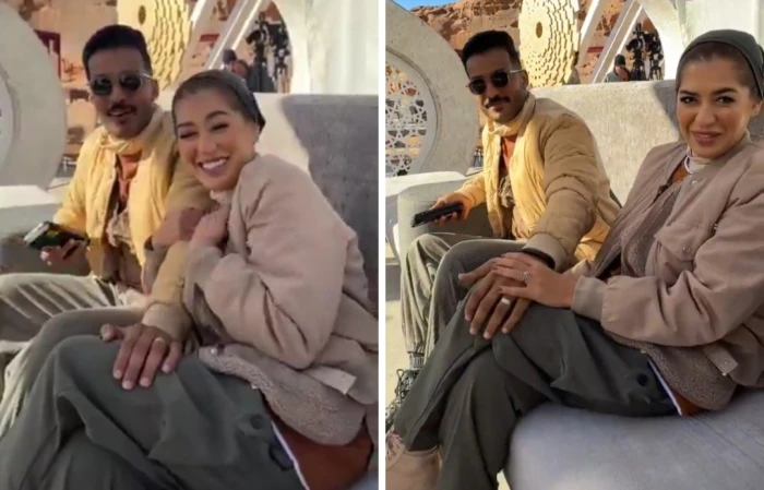 "هذي المدام وأحط يدي عليها".. شاهد: أول ظهور لـ "نايف هزازي" رفقة زوجته في نيوم