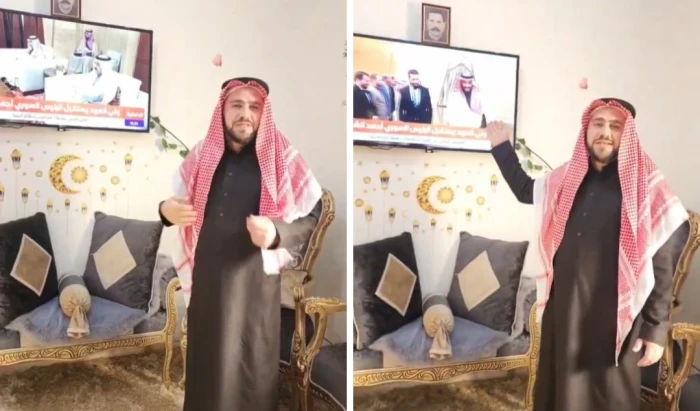"هذا اللقاء اللي عم نستناه وأنا ألبس الزي السعودي ونفتخر فيه".. شاهد: ردة فعل مواطن سوري أثناء متابعة لقاء ولي العهد وأحمد الشرع
