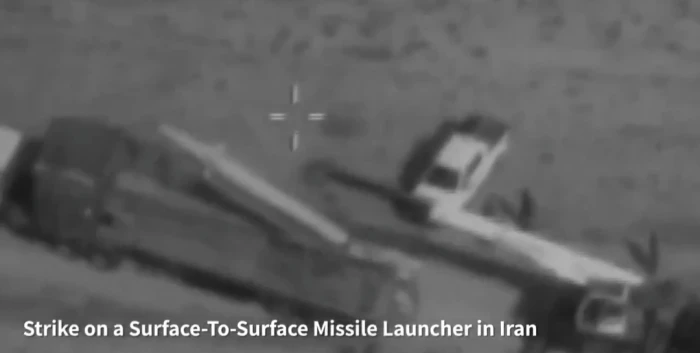 شاهد.. إسرائيل تنفذ ضربة دقيقة على منصة إطلاق ونقل إيرانية أثناء قيامها بتحميل صاروخ بشكل نشط