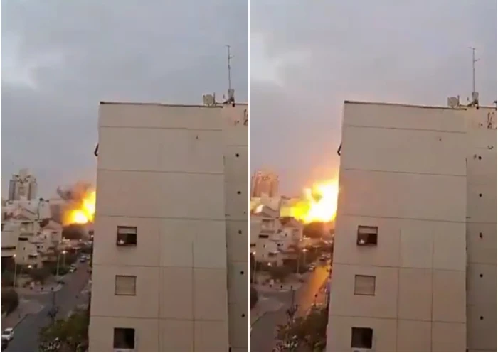 شاهد..  ‏لحظة سقوط صاروخ إيراني على مبنى في مدينة بئر السبع ومقتل 4 إسرائيليين