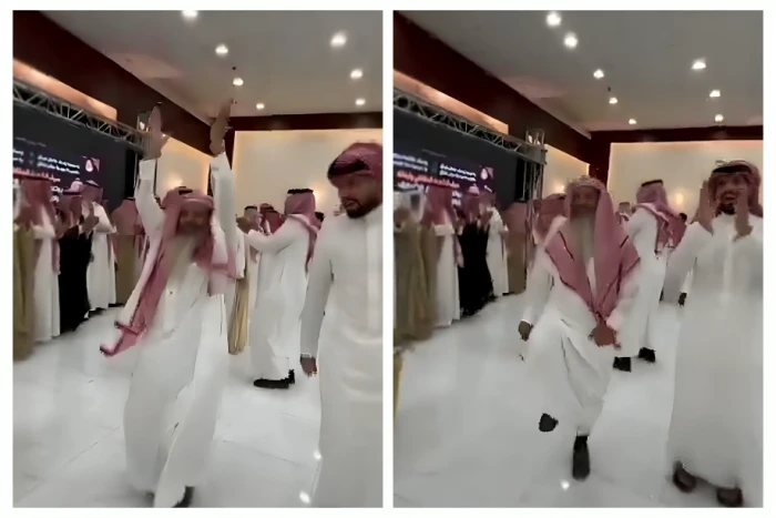 بالفيديو: خمسيني ملتحِِ يؤدي رقصة “المجرور” ويقفز في الهواء في أحد الاحتفالات
