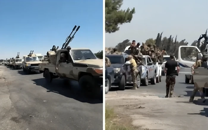 بالفيديو : أرتال عسكرية ضخمة تتجه نحو السويداء لنزع سلاح ميليشيات درزية خارجة عن القانون