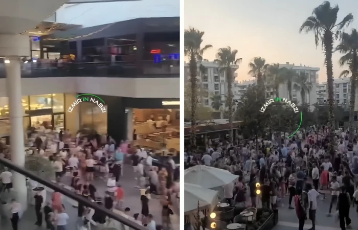 بالفيديو: ذعر وهروب المتسوقين في مركز تجاري بأزمير لحظة شعورهم بالزلزال الذي ضرب تركيا