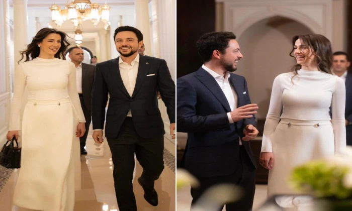 بالصور: أحدث ظهور للأمير الحسين بن عبد الله وزوجته الأميرة رجوة