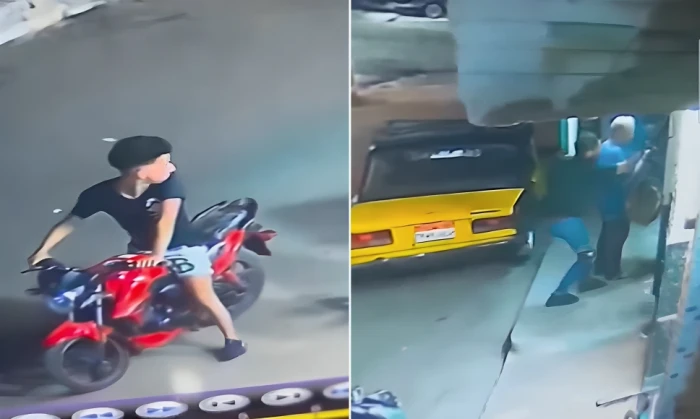 على دراجة نارية .. بالفيديو: كاميرا توثق لص وزميله يقومان بسرقة هاتف من شخص أمام ماكينة صراف في مصر
