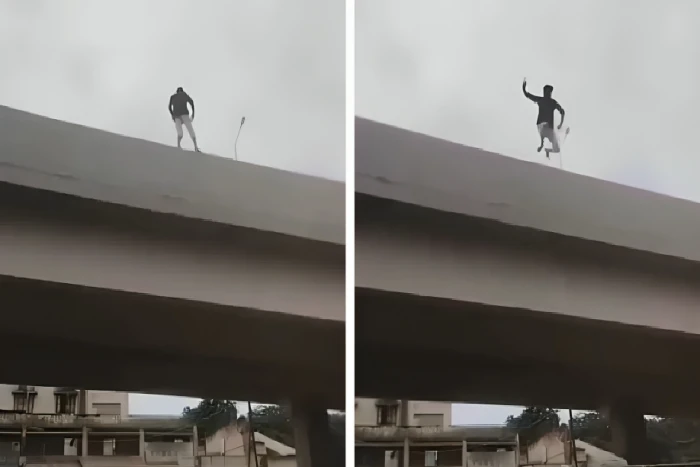 بالفيديو: نهاية صادمة لشاب هندي حاول القفز من أعلى كوبري على سيارة نفايات لكسب المشاهدات