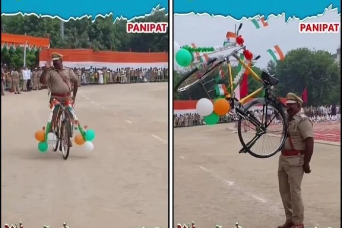 بالفيديو.. شرطي هندي يرفع دراجة بأسنانه أثناء الاستعراض باحتفالات يوم الاستقلال