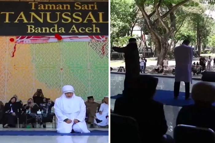 بالفيديو: جلد رجل وامرأة بعد إدانتهما بجريمة الزنا في إندونيسيا