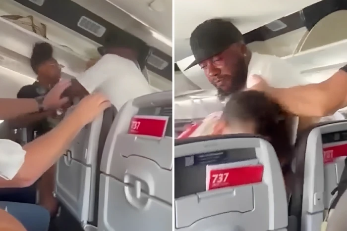 بالفيديو..  مشاجرة بين رجل وامرأة أثناء النزول من طائرة أمريكية في ميامي