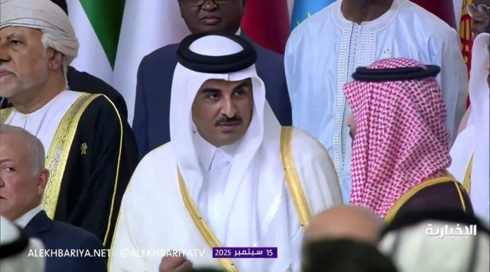 فيديو لحديث جانبي يجمع ولي العهد وأمير قطر على هامش قمة الدوحة