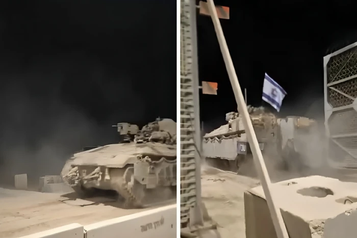 بالفيديو.. لحظة عبور دبابات الجيش الإسرائيلي السياج الحدودي في غزة